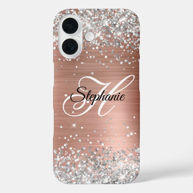 Silver Glitter Rose Gold Foil Fancy Monogram Case-Mate iPhone Case (Back)