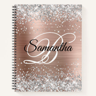 Silver Glitter Rose Gold Foil Fancy Monogram Notebook
