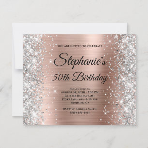 Silver Glitter Rose Gold Foil Monogram 50 Birthday