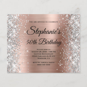 Silver Glitter Rose Gold Foil Monogram 50 Birthday Flyer