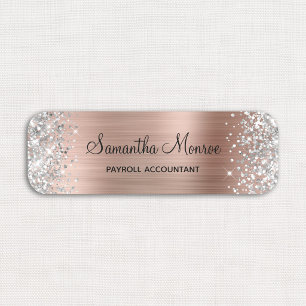 Silver Glitter Rose Gold Foil Name Title Tag