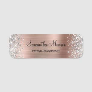 Silver Glitter Rose Gold Foil Name Title Tag