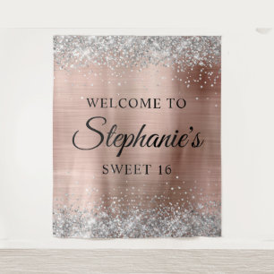 Silver Glitter Rose Gold Foil Welcome to Sweet 16 Tapestry