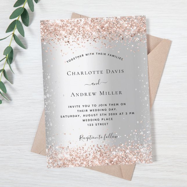 Silver glitter rose gold formal wedding invitation (Creator Uploaded)
