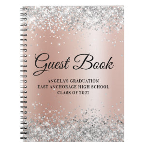 Silver Glitter Rose Gold Glam Gradient Graduation Notebook