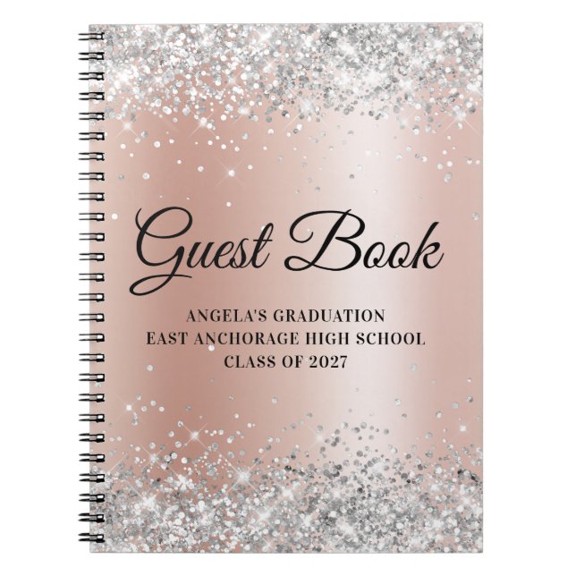 Silver Glitter Rose Gold Glam Gradient Graduation Notebook (Front)