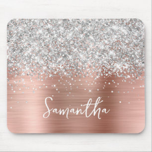 Silver Glitter Rose Gold Glam Name Mouse Mat