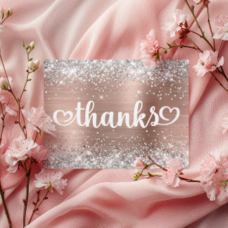 Silver Glitter Rose Gold Hearts Sweet 16 Thanks Postcard