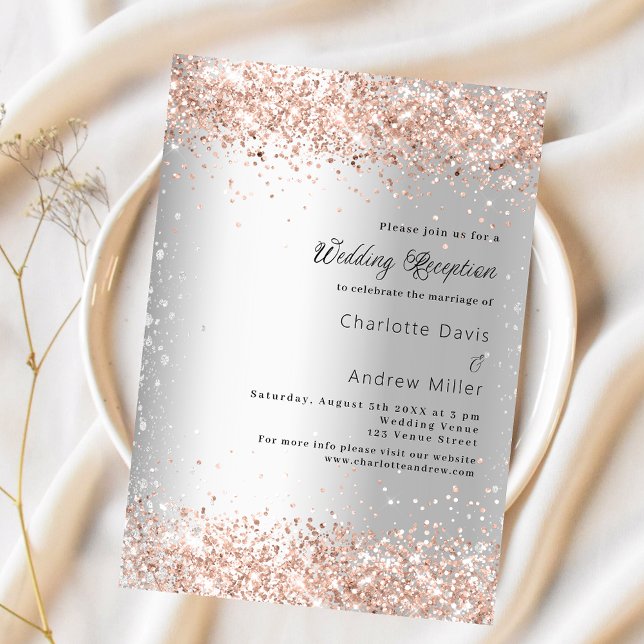 Silver glitter rose gold luxury wedding reception invitation (Creator Uploaded)