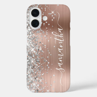Silver Glitter Rose Gold Metallic Girly Signature iPhone 16 Case