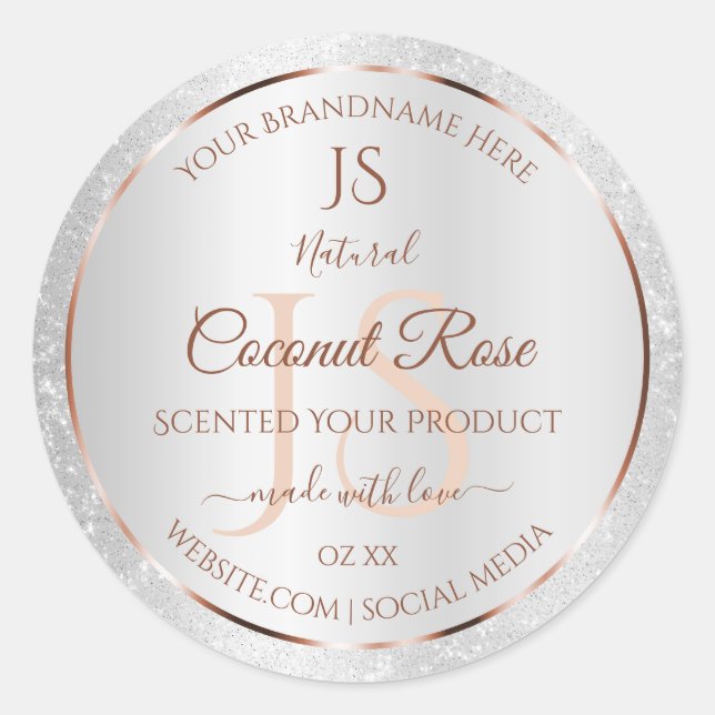 Silver Glitter Rose Gold Product Labels Initials (Front)