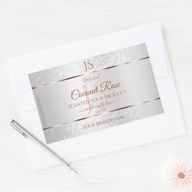 Silver Glitter Rose Gold Product Labels Initials (Envelope)