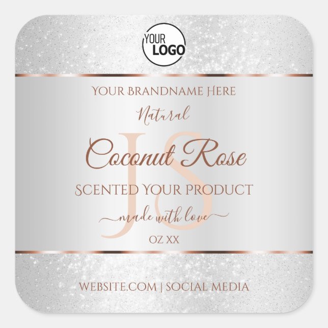Silver Glitter Rose Gold Product Labels with Logo (Front)