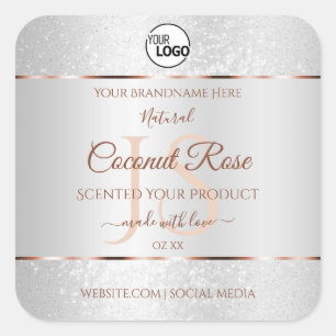 Silver Glitter Rose Gold Product Labels with Logo