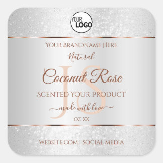 Silver Glitter Rose Gold Product Labels with Logo