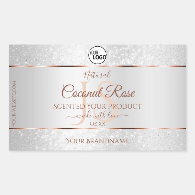 Silver Glitter Rose Gold Product Labels with Logo (Front)