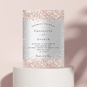 Silver glitter rose gold sparkle wedding invitation