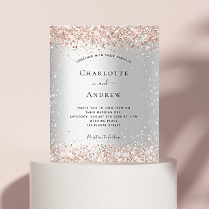 Silver glitter rose gold wedding budget invitation flyer
