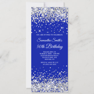 Silver Glitter Royal Blue 50th Birthday Invitation