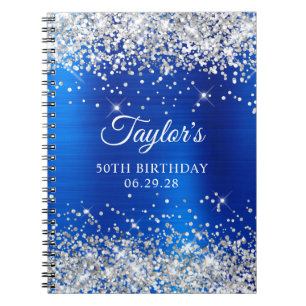 Silver Glitter Royal Blue Foil 50th Birthday Guest Notebook
