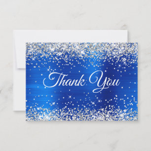 Silver Glitter Royal Blue Foil 50th Birthday Thank You Card