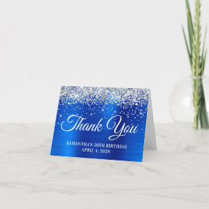 Silver Glitter Royal Blue Foil 50th Birthday Thank You Card