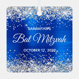 Silver Glitter Royal Blue Foil Bat Mitzvah Metal Tree Decoration