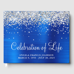 Silver Glitter Royal Blue Foil Celebration of Life Guest Book