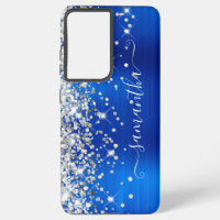 Silver Glitter Royal Blue Foil Girly Signature
