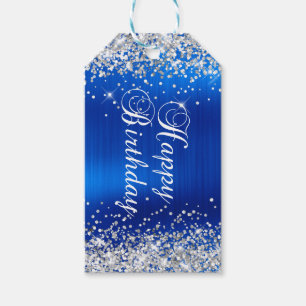 Silver Glitter Royal Blue Foil Happy Birthday Gift Tags