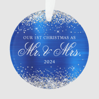 Silver Glitter Royal Blue Foil Our 1st Christmas Ornament