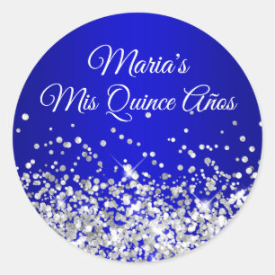 Silver Glitter Royal Blue Ombre Mis Quince Años Classic Round Sticker