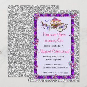 Silver Glitter Royal Princess Birthday Invitation