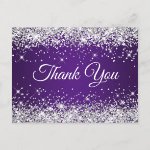 Silver Glitter Royal Purple Birthday Thank You Postcard