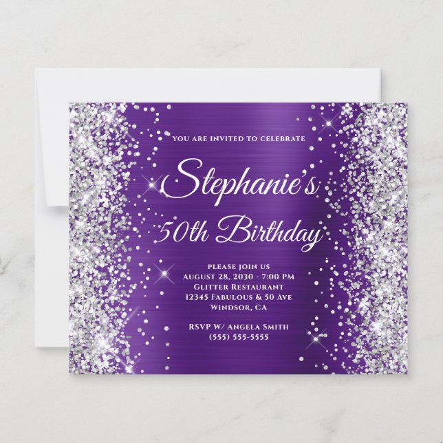 Silver Glitter Royal Purple Foil 50th Birthday (Front)