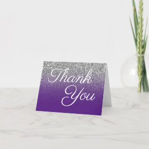 Silver Glitter Royal Purple Ombre Thank You Card
