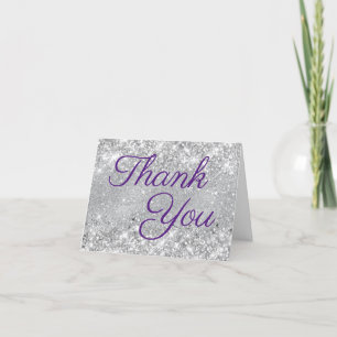 Silver Glitter Royal Purple Thank You Card