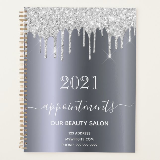 Silver glitter salon appointments 2026 planner (Front)