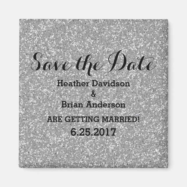 Silver Glitter Save the Date Magnet (Front)