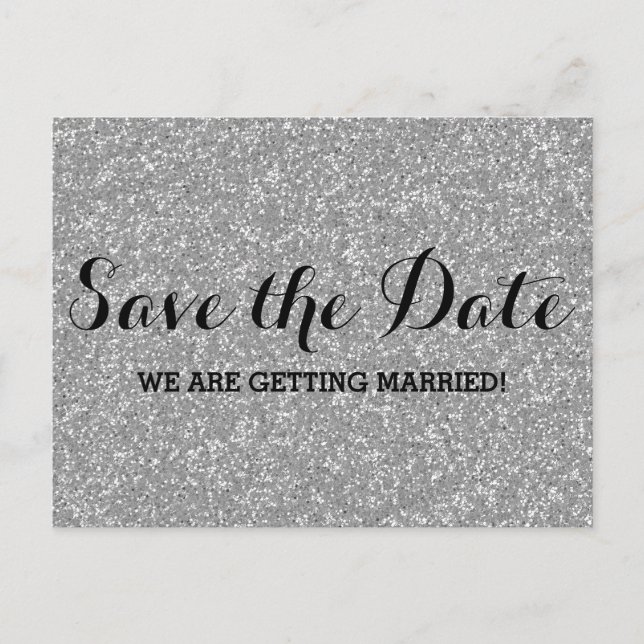 Silver Glitter Save the Date Postcard (Front)