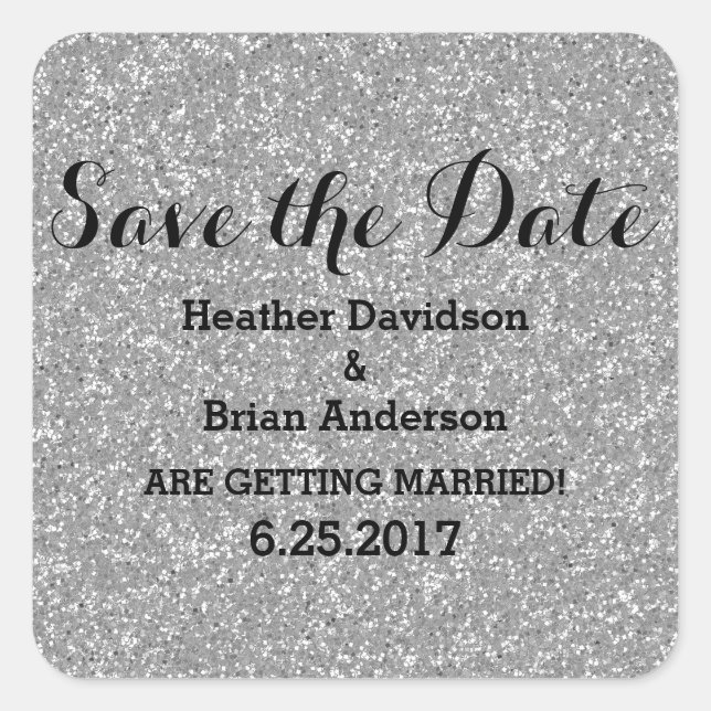 Silver Glitter Save the Date Stickers (Front)