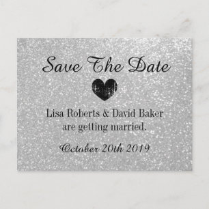 Silver glitter Save the date wedding postcard