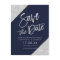 Silver glitter script navy blue save the date