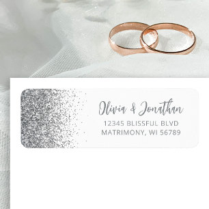 Silver Glitter Script White Wedding Return Address