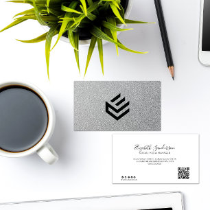 Silver Glitter Script YOUR QR CODE Business Card