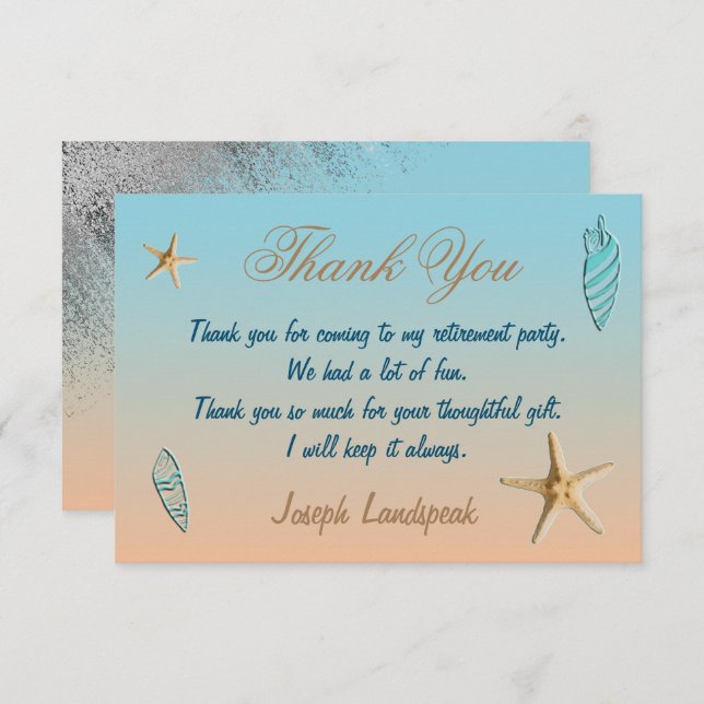 Silver Glitter Seashell Starfish Retirement Thanks Card (Front/Back)
