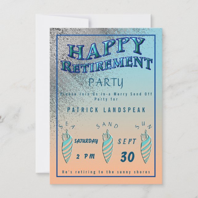 Silver Glitter & Seashells Happy Retirement Party  Invitation (Front)