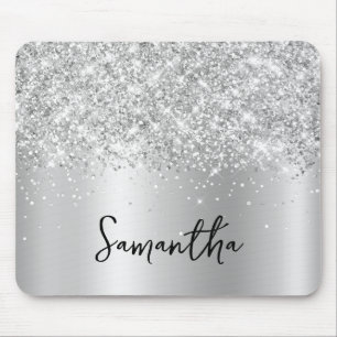 Silver Glitter Shimmer Glam Name Mouse Mat