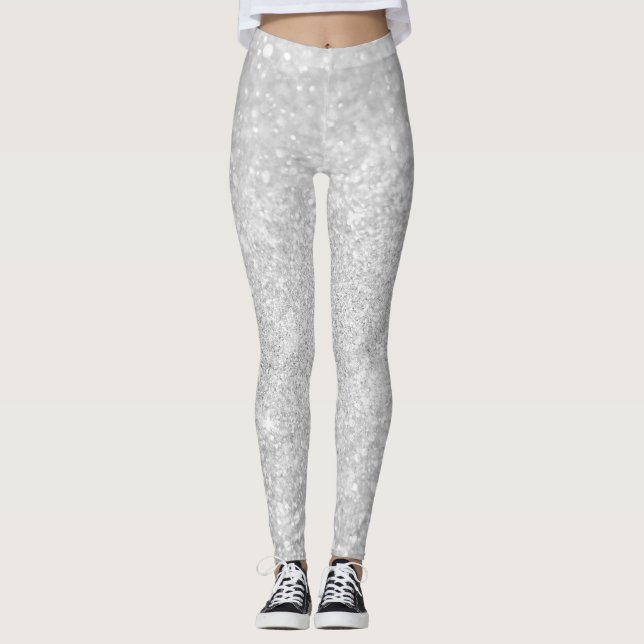 Silver Glitter Shiny Sparkley Leggings (Front)