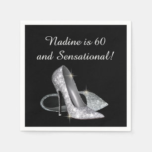 Silver Glitter Shoes Birthday Napkin